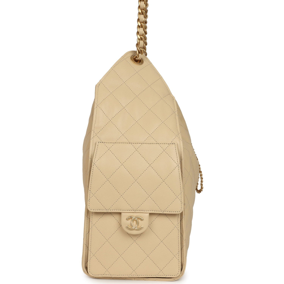 Chanel Medium 25 Hobo Bag Light Beige Caviar Antique Gold Hardware