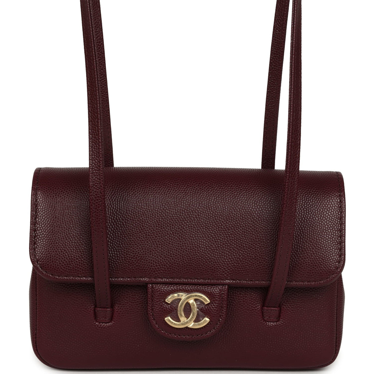 Chanel Mini Preppy Coco Clutch with Straps Dark Burgundy Shiny Caviar Brushed Gold Hardware