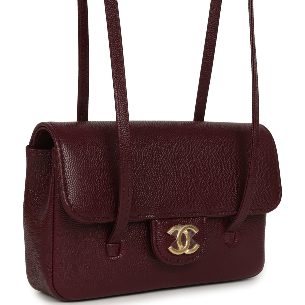 Chanel Mini Preppy Coco Clutch with Straps Dark Burgundy Shiny Caviar Brushed Gold Hardware