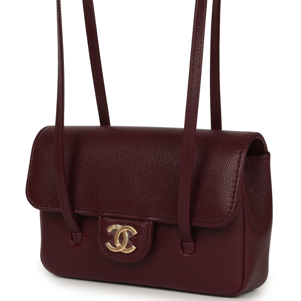 Chanel Mini Preppy Coco Clutch with Straps Dark Burgundy Shiny Caviar Brushed Gold Hardware