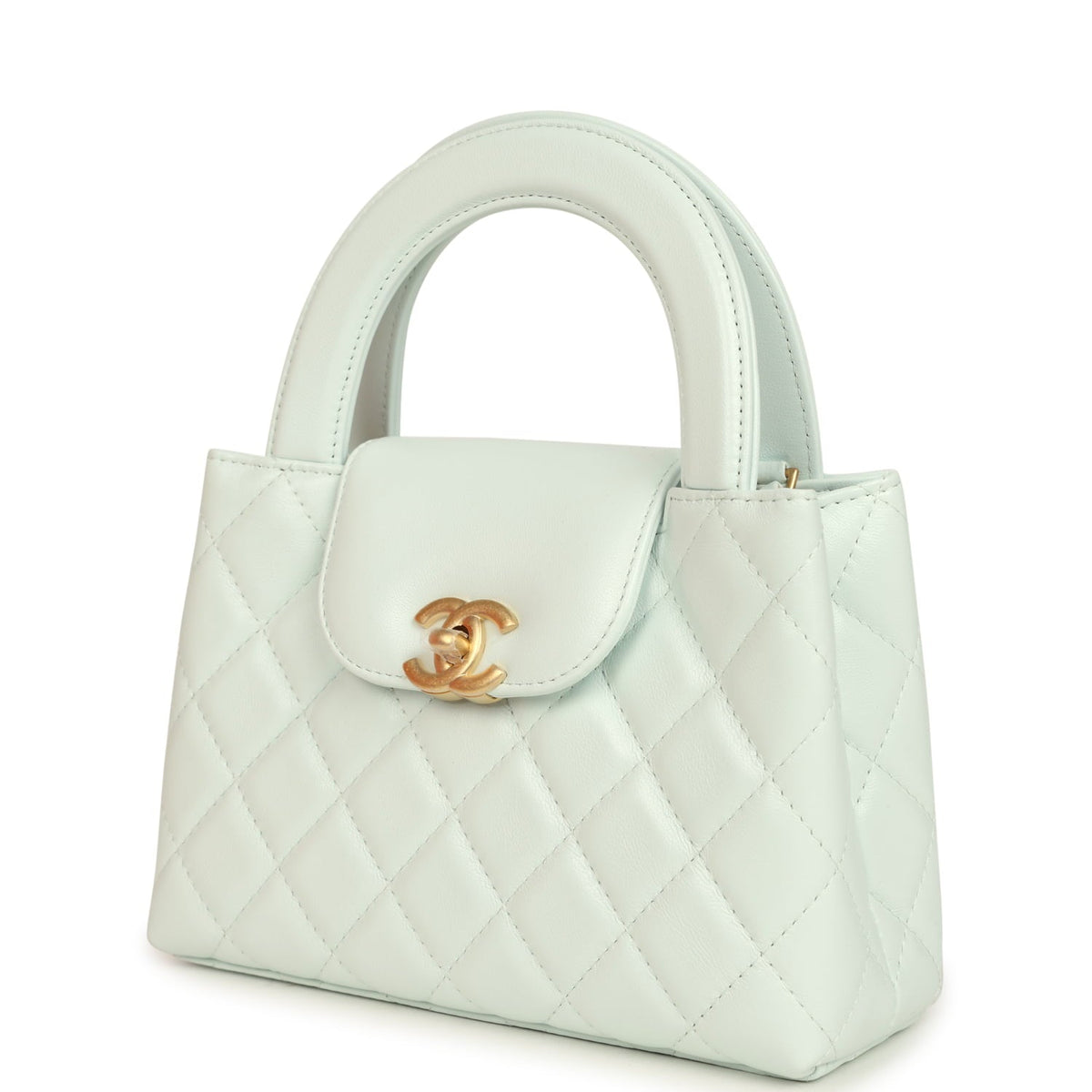 Chanel Small Kelly Shopper Mint Shiny Lambskin Brushed Gold Hardware