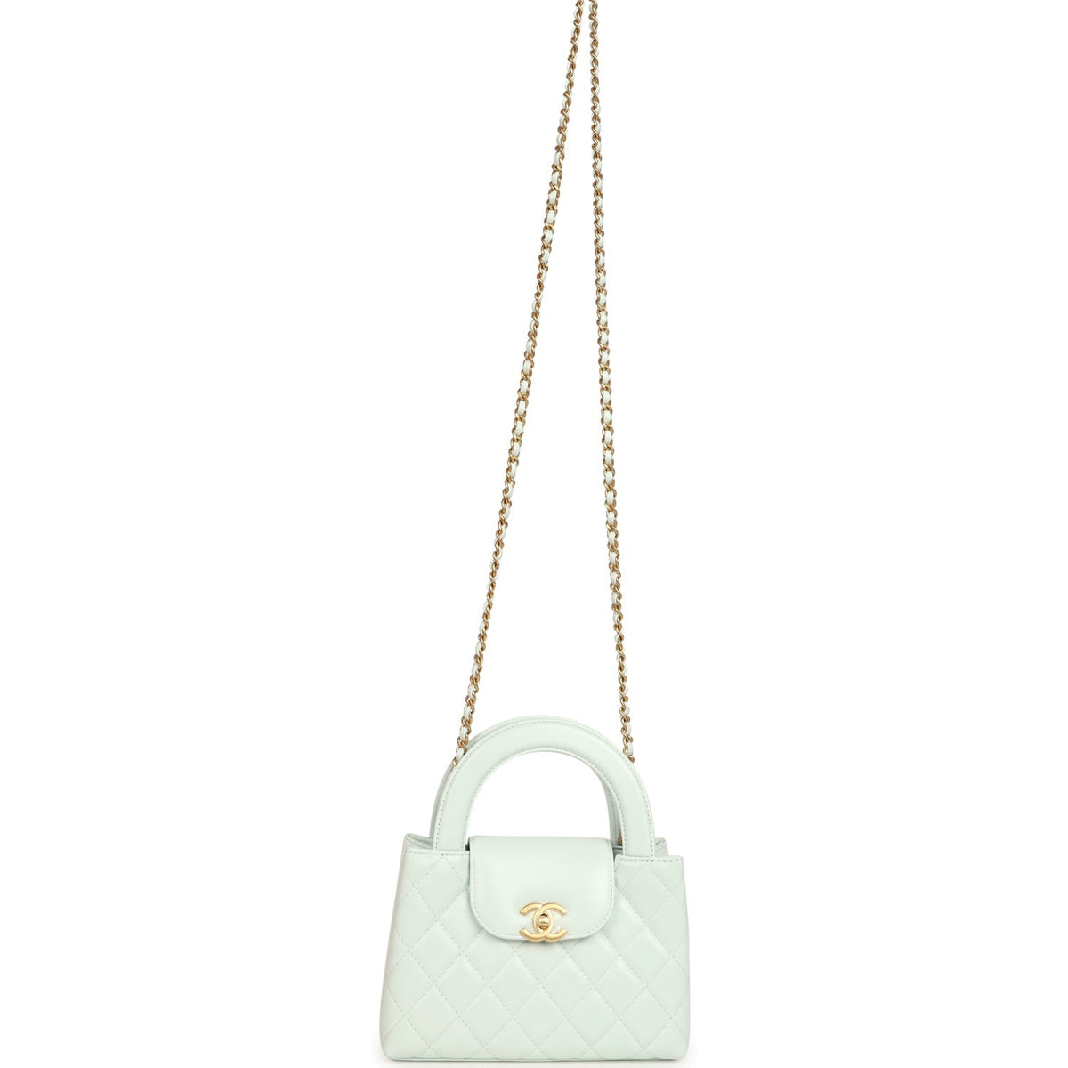 Chanel Small Kelly Shopper Mint Shiny Lambskin Brushed Gold Hardware