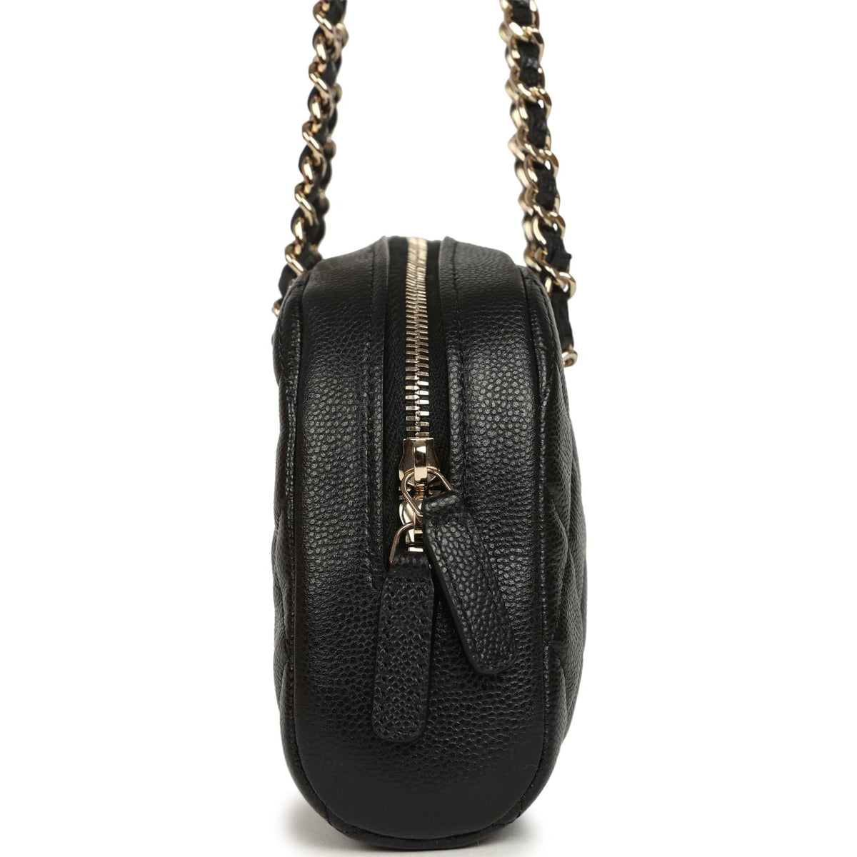 Chanel Mini Bowling Clutch with Chain Straps Black Shiny Caviar Light Gold Hardware
