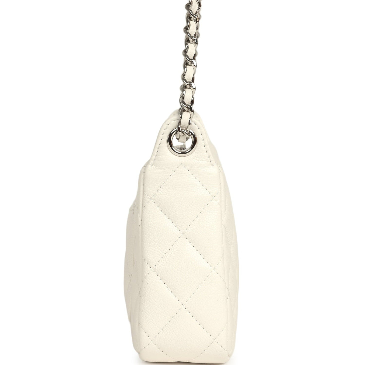 Chanel Small Quilted Clutch Bag with Chain Strap White Caviar Silver Hardware