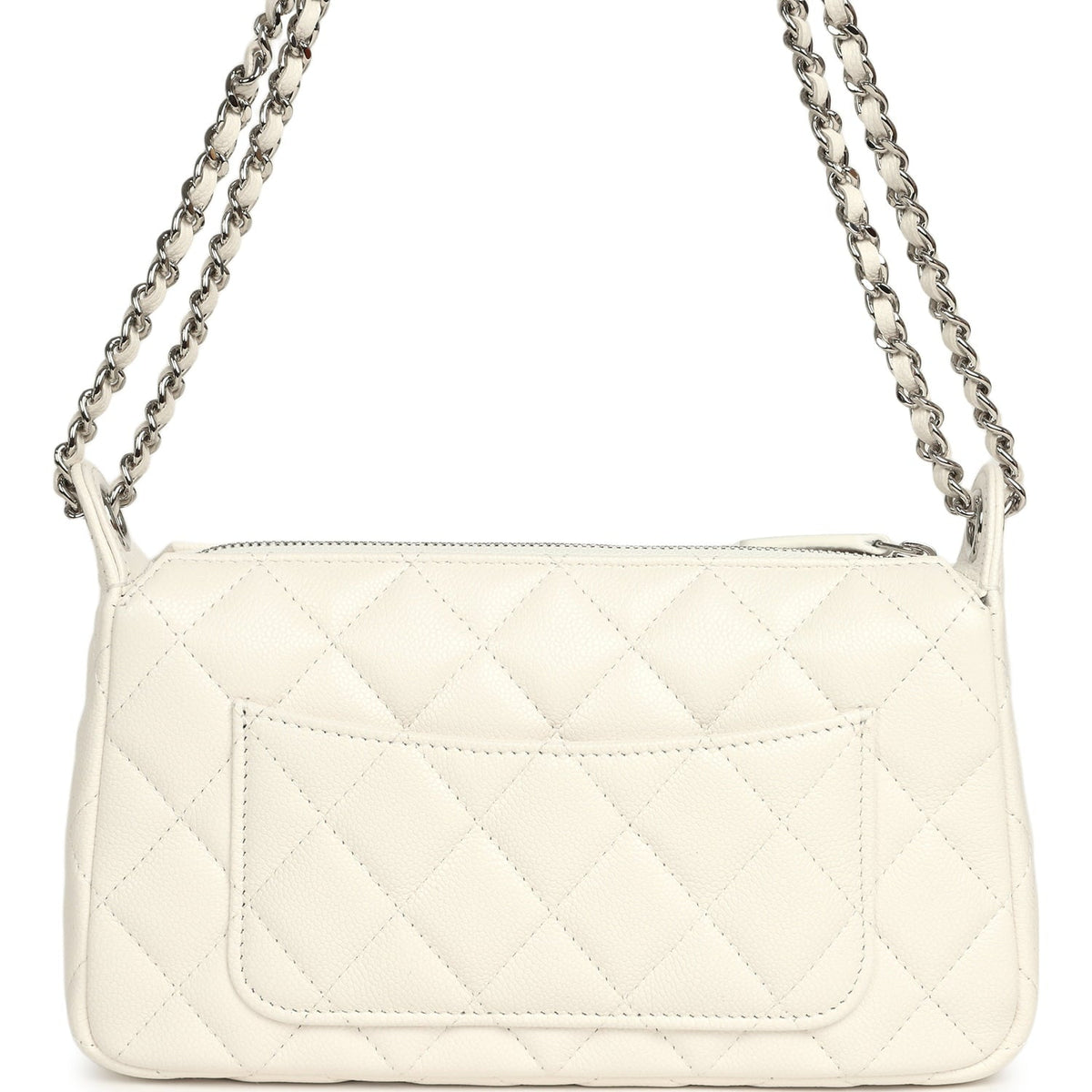 Chanel Small Quilted Clutch Bag with Chain Strap White Caviar Silver Hardware