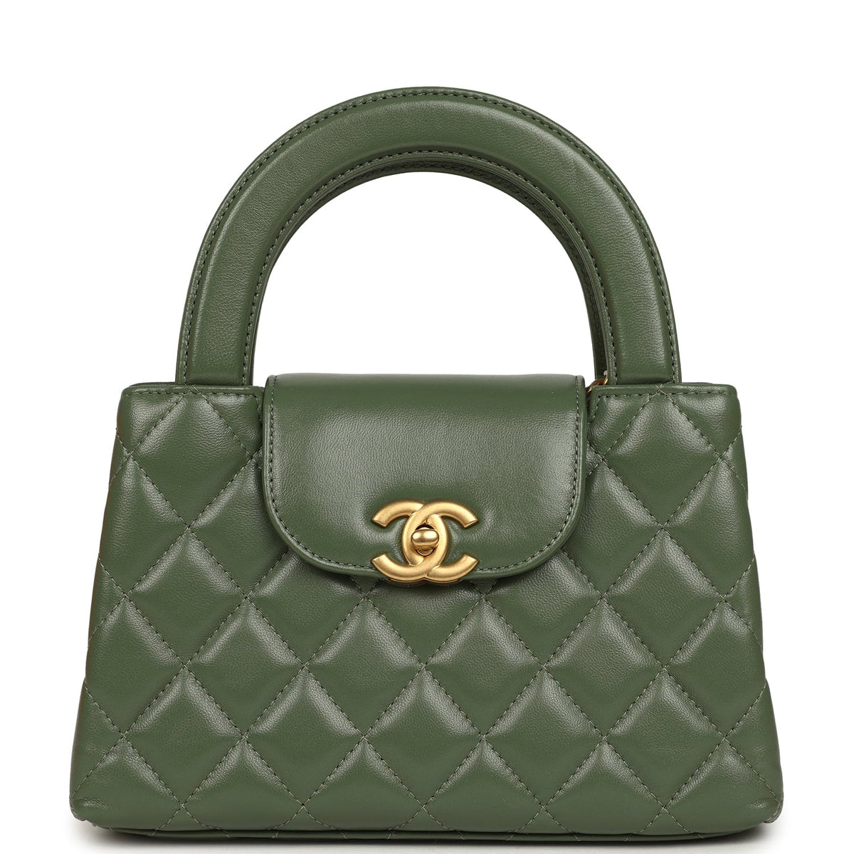 Chanel Small Kelly Shopper Khaki Shiny Aged Calfskin Brushed Gold Hardware
