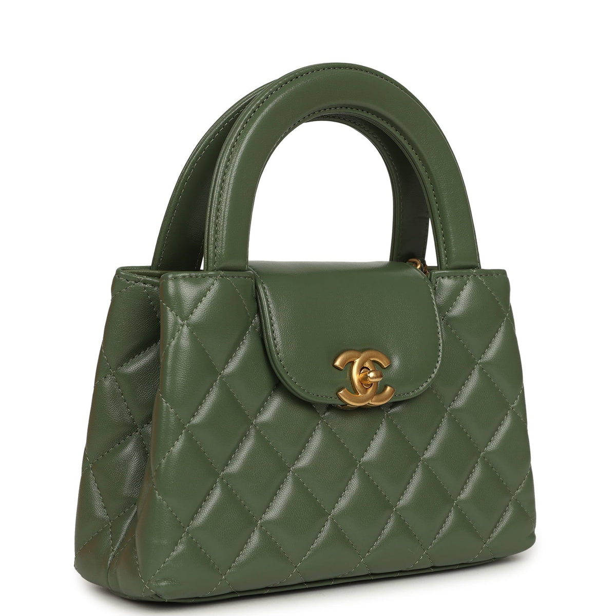 Chanel Small Kelly Shopper Khaki Shiny Aged Calfskin Brushed Gold Hardware
