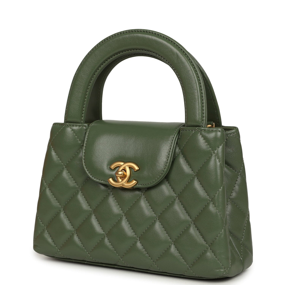 Chanel Small Kelly Shopper Khaki Shiny Aged Calfskin Brushed Gold Hardware