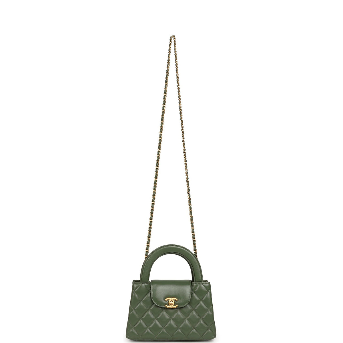Chanel Small Kelly Shopper Khaki Shiny Aged Calfskin Brushed Gold Hardware