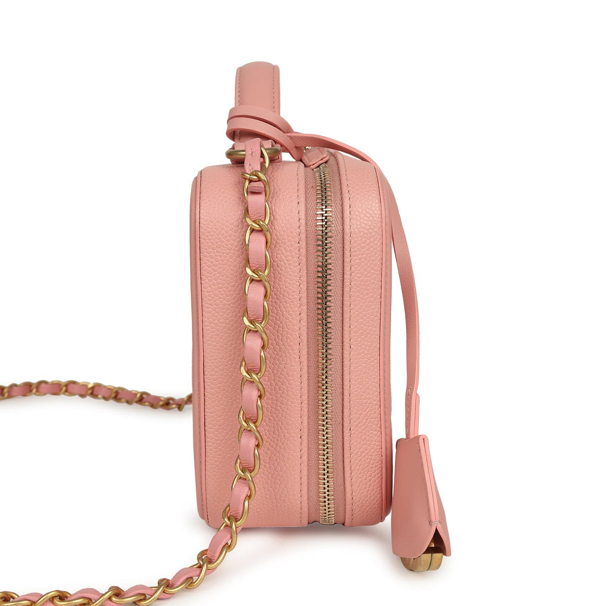 Pre-owned Chanel Medium CC Filigree Vanity Case Pink Caviar Brushed Gold Hardware