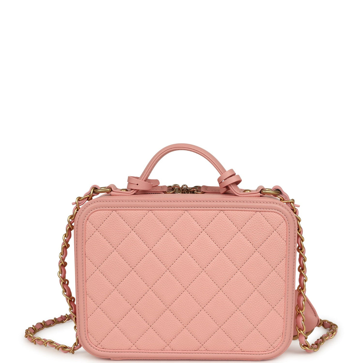 Pre-owned Chanel Medium CC Filigree Vanity Case Pink Caviar Brushed Gold Hardware