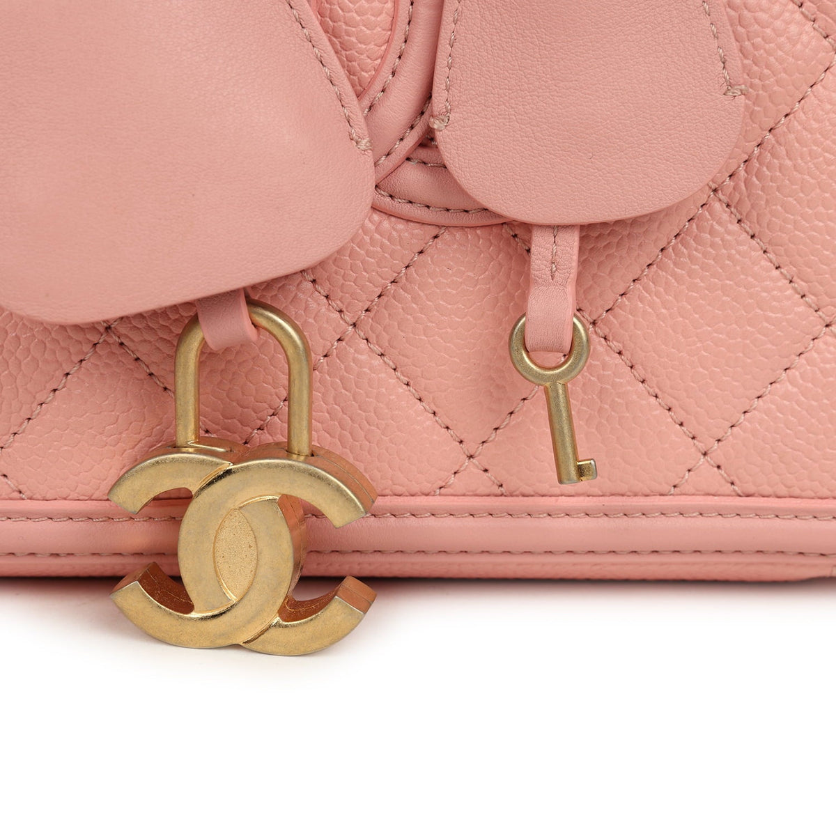 Pre-owned Chanel Medium CC Filigree Vanity Case Pink Caviar Brushed Gold Hardware