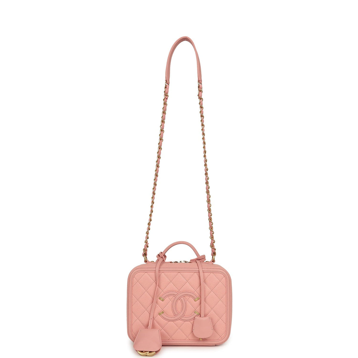 Pre-owned Chanel Medium CC Filigree Vanity Case Pink Caviar Brushed Gold Hardware