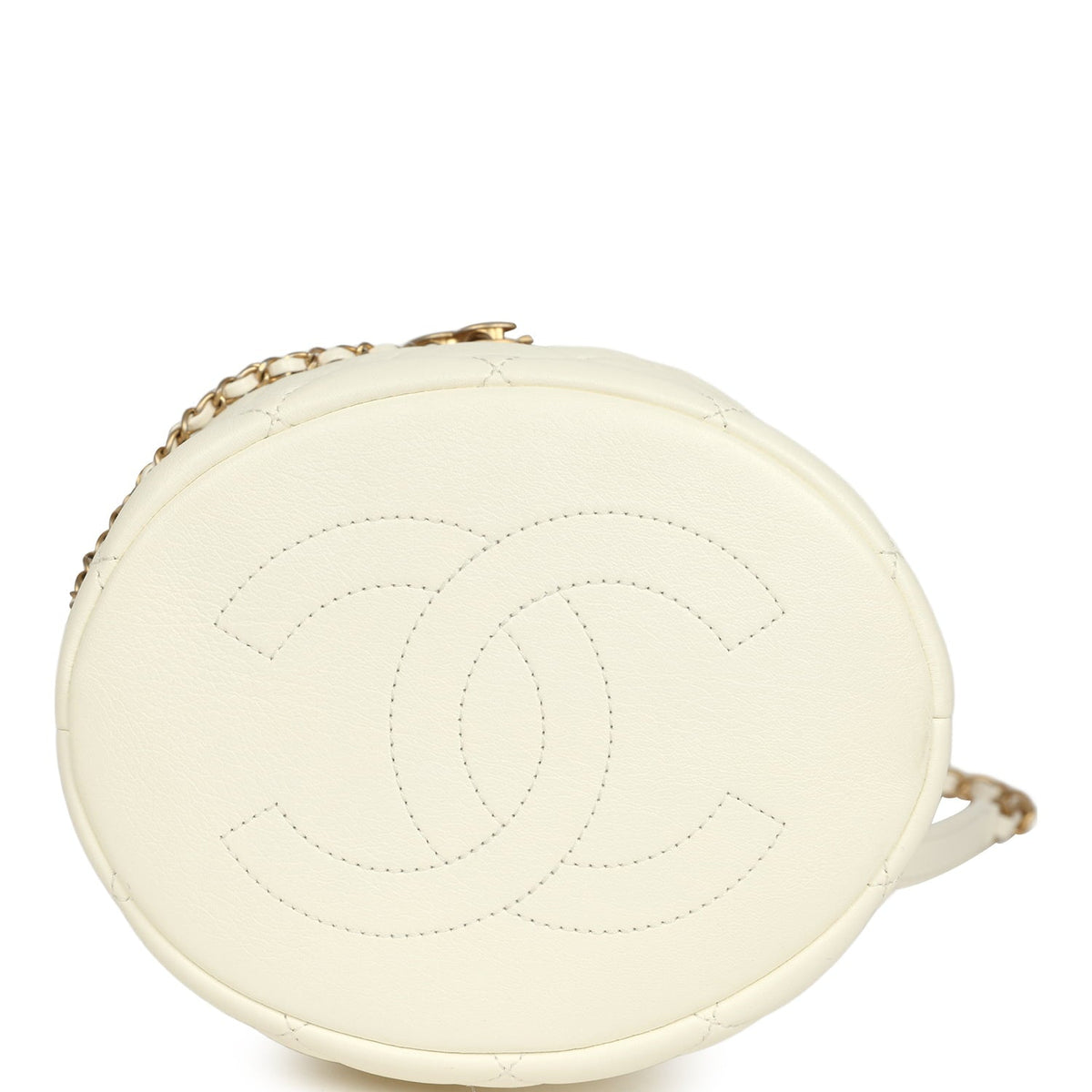 Pre-owned Chanel Mini Pearl Top Handle Bucket Bag White Calfskin Antique Gold Hardware