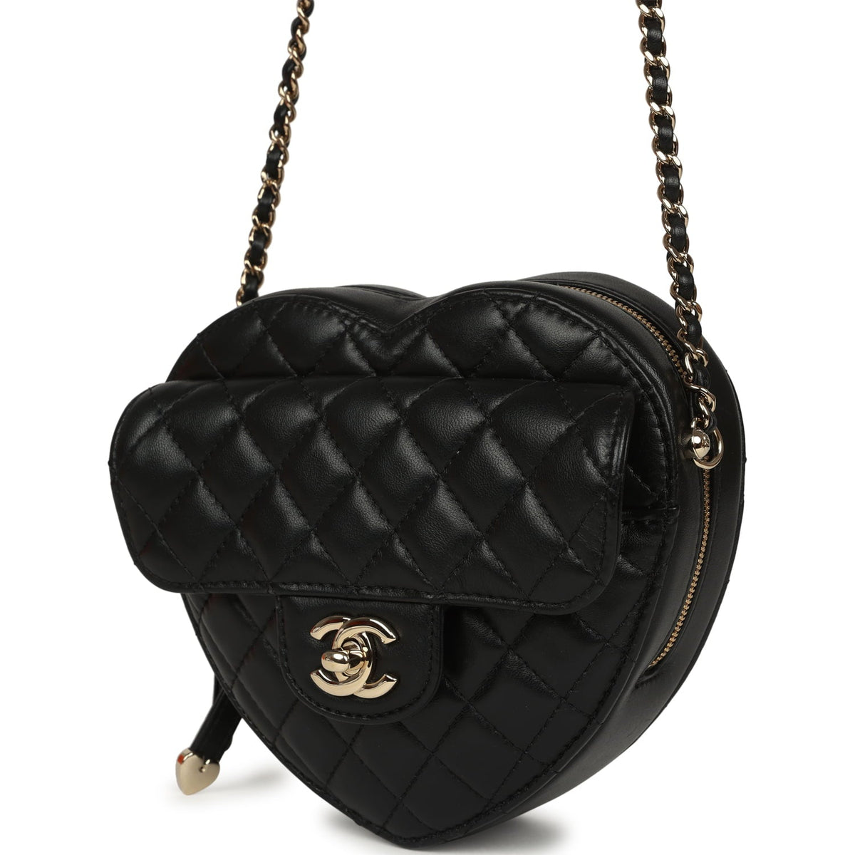 Pre-owned Chanel CC In Love Large Heart Bag with Chain Black Lambskin Light Gold Hardware