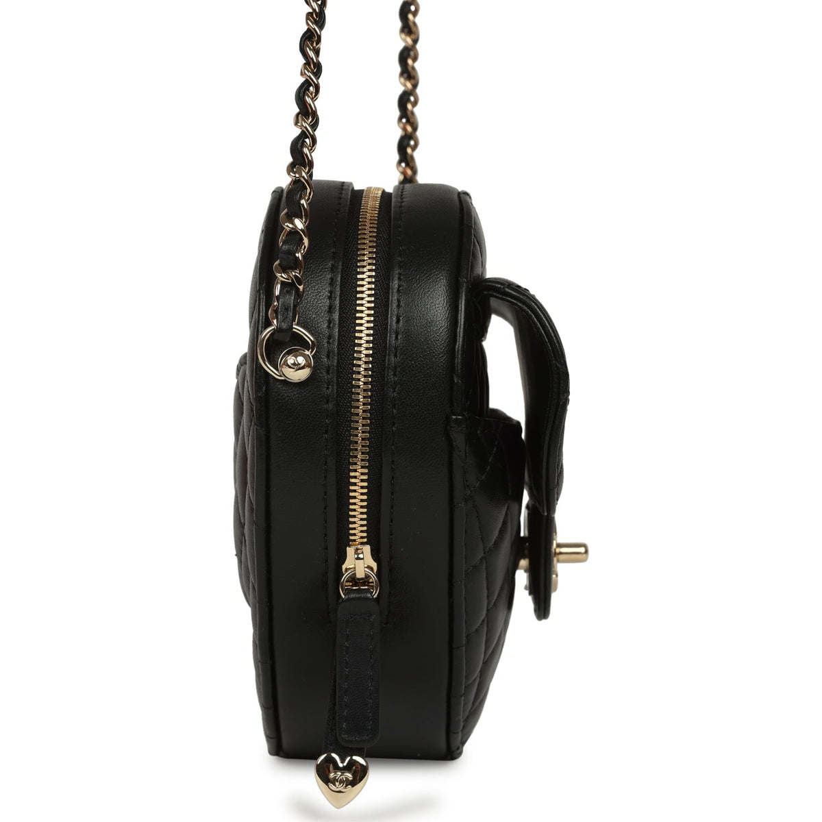 Pre-owned Chanel CC In Love Large Heart Bag with Chain Black Lambskin Light Gold Hardware
