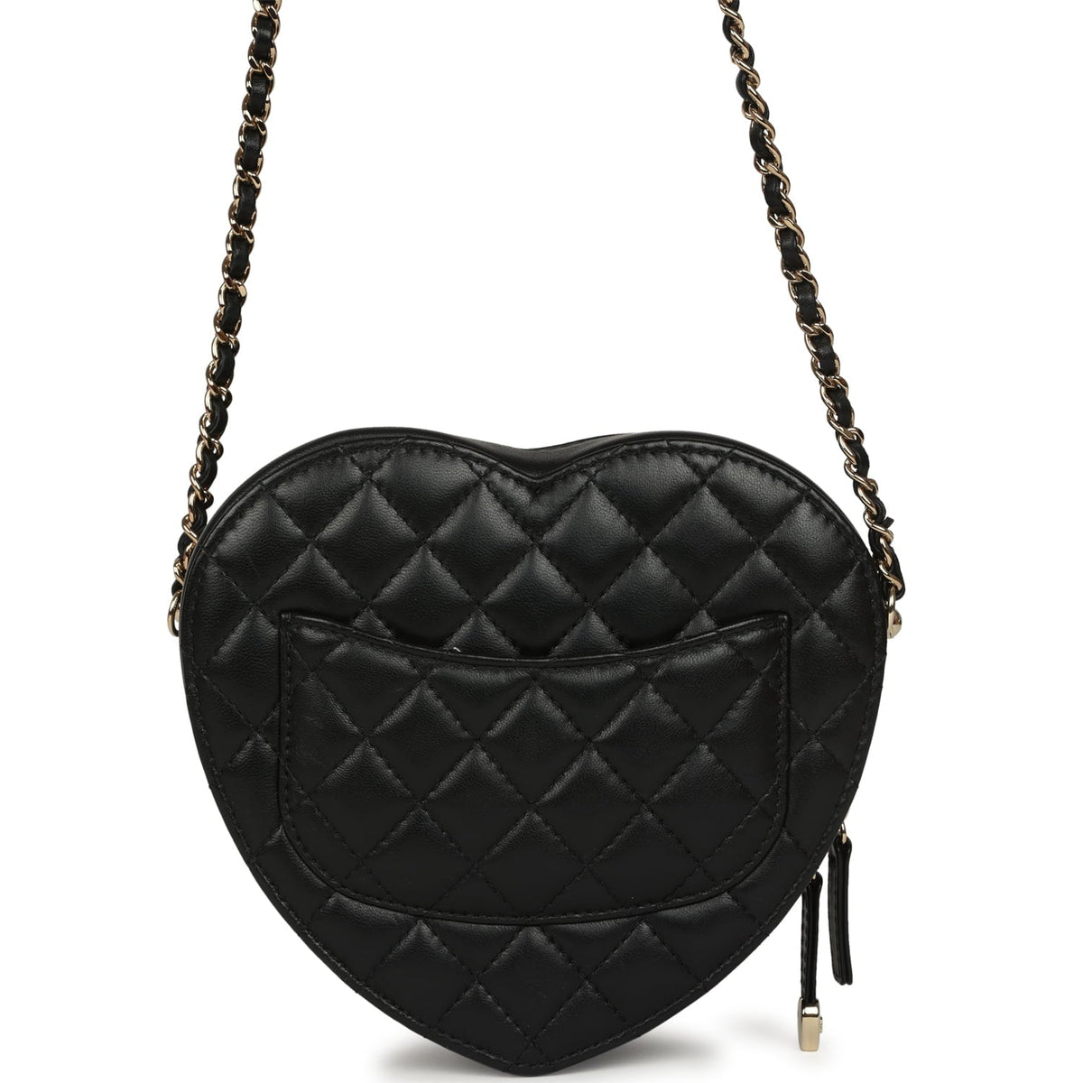 Pre-owned Chanel CC In Love Large Heart Bag with Chain Black Lambskin Light Gold Hardware