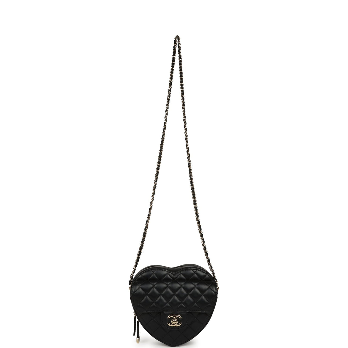 Pre-owned Chanel CC In Love Large Heart Bag with Chain Black Lambskin Light Gold Hardware