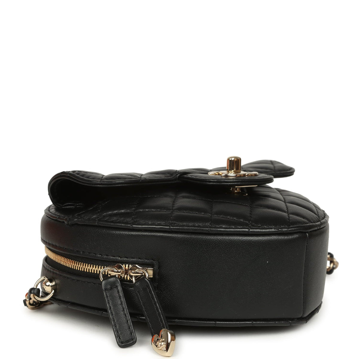 Pre-owned Chanel CC In Love Large Heart Bag with Chain Black Lambskin Light Gold Hardware