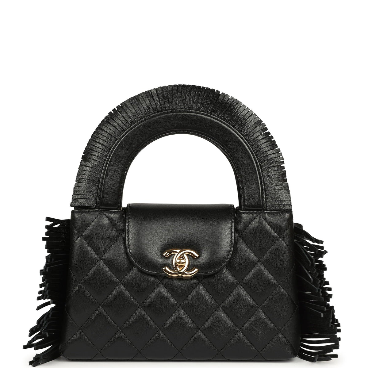 Chanel Small Fringe Kelly Black Lambskin Gold Hardware