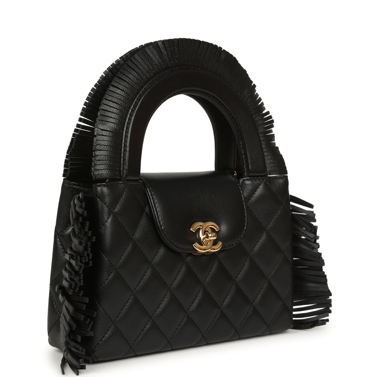 Chanel Small Fringe Kelly Black Lambskin Gold Hardware