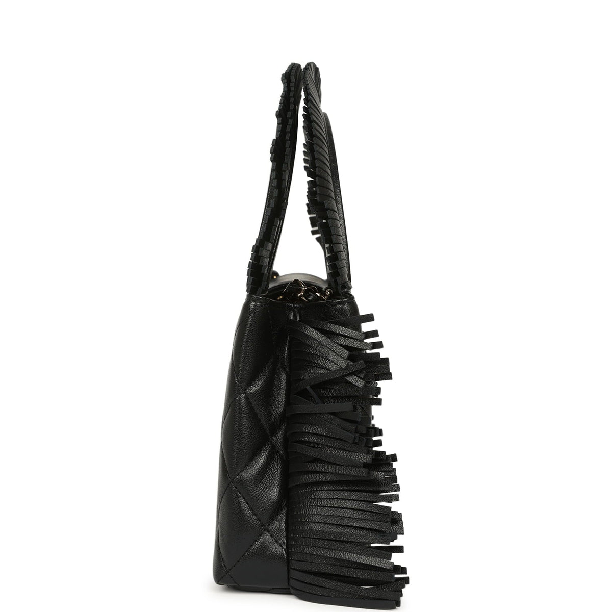 Chanel Small Fringe Kelly Black Lambskin Gold Hardware