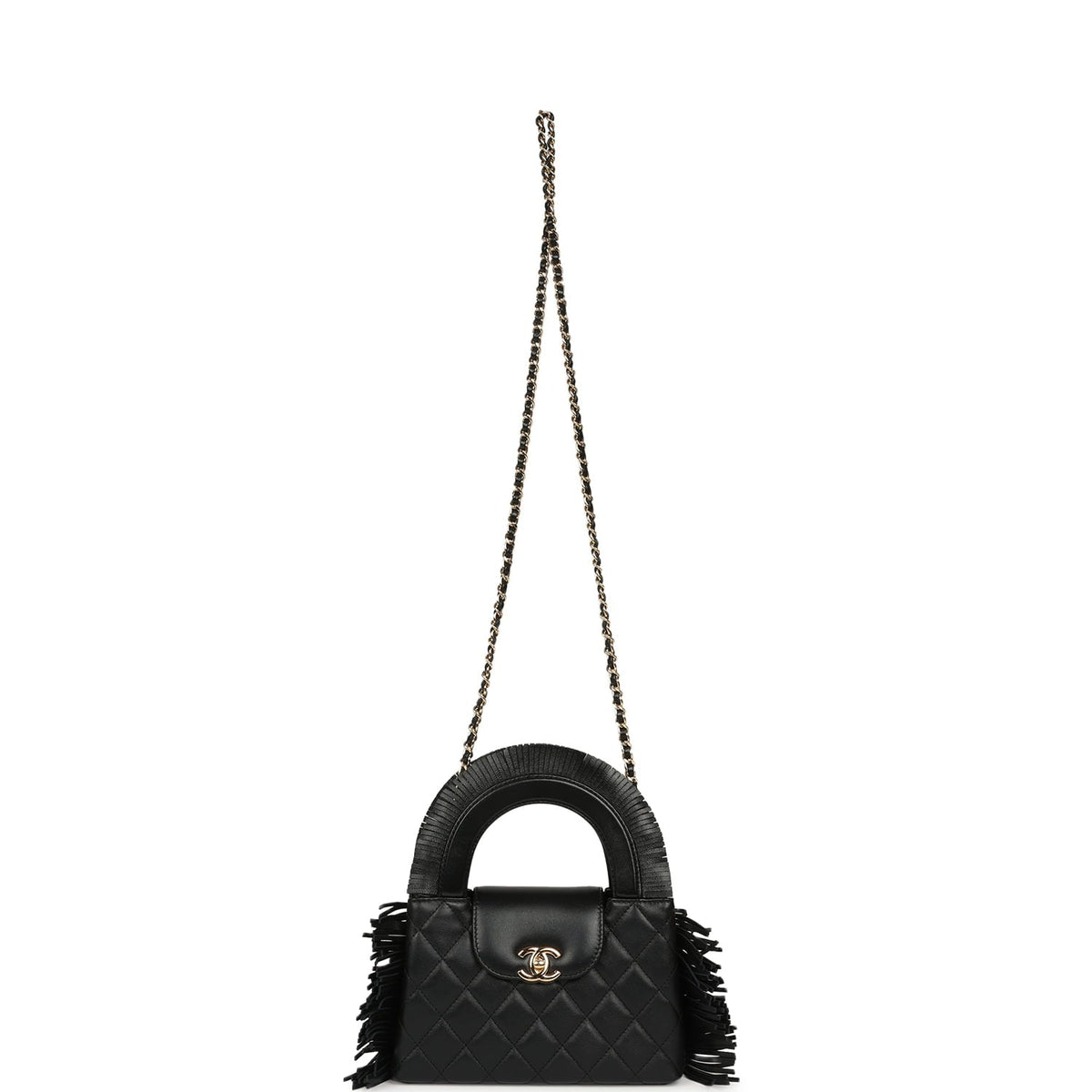 Chanel Small Fringe Kelly Black Lambskin Gold Hardware