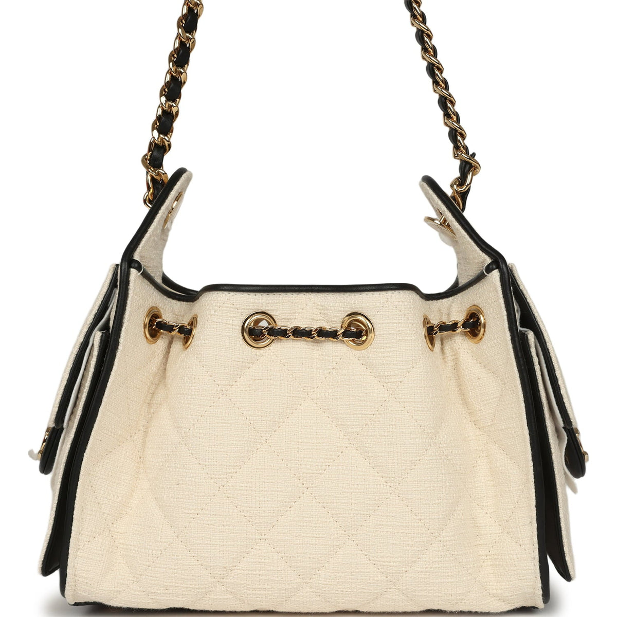 Chanel Mini 25 Hobo Bag Ecru Canvas and Black Calfskin Gold Hardware