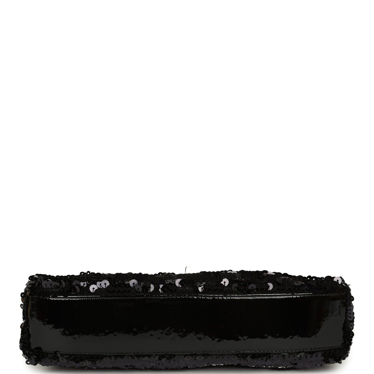 Pre-owned Chanel Medium Striped Reissue Flap Bag Black, Silver Sequin and Patent Silver Hardware