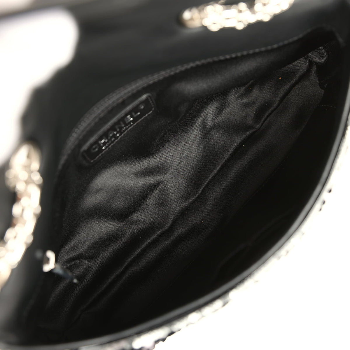 Pre-owned Chanel Medium Striped Reissue Flap Bag Black, Silver Sequin and Patent Silver Hardware