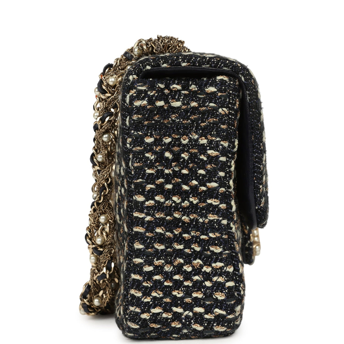 Chanel Small Westminster Pearl Flap Bag Black, Gold, White Tweed Brushed Gold Hardware