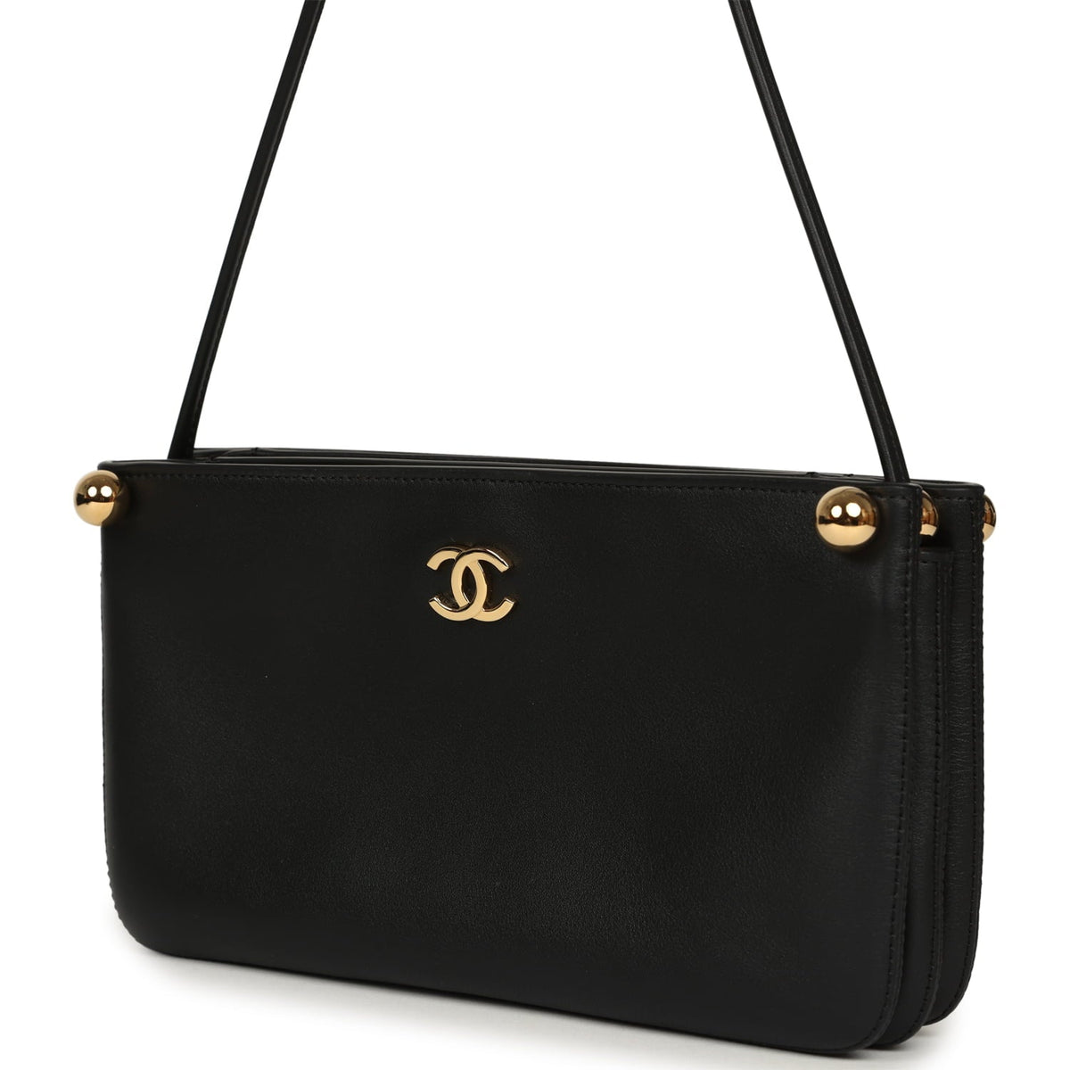 Chanel "Chic Studs" Clutch Bag Black Lambskin Gold Hardware