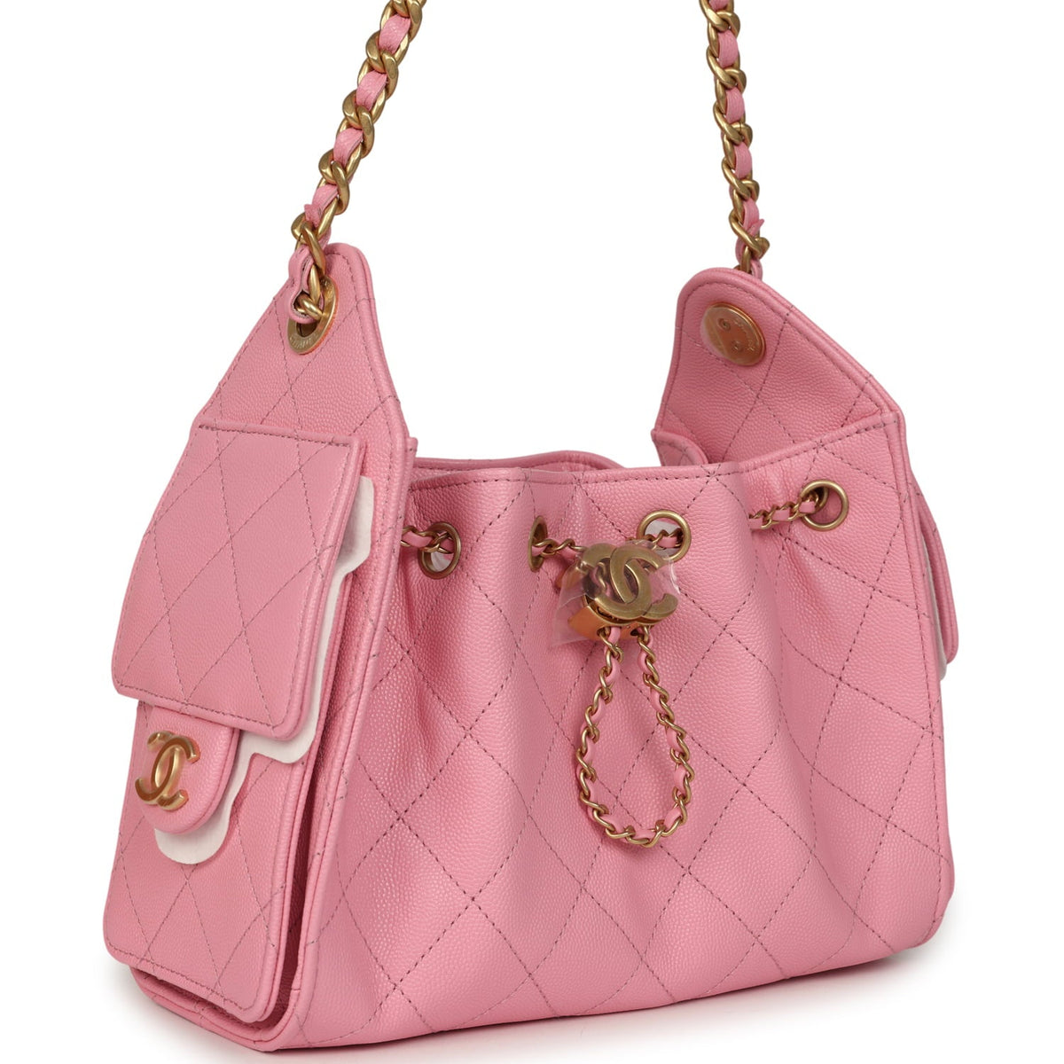 Chanel Mini 25 Hobo Bag Pink Caviar Antique Gold Hardware