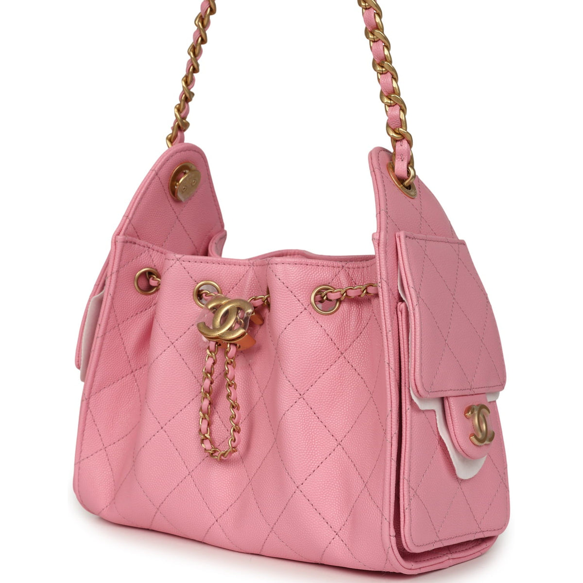 Chanel Mini 25 Hobo Bag Pink Caviar Antique Gold Hardware