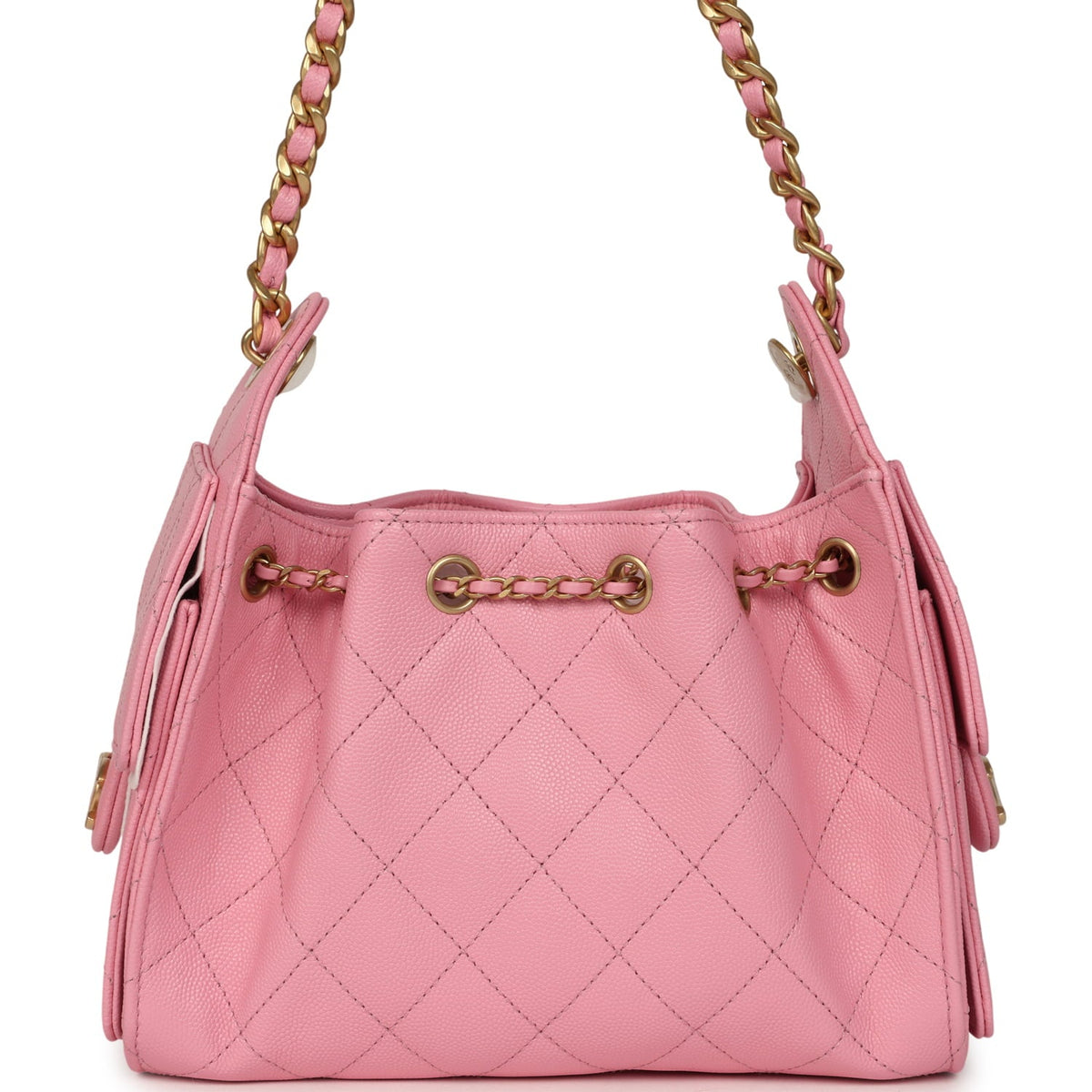 Chanel Mini 25 Hobo Bag Pink Caviar Antique Gold Hardware