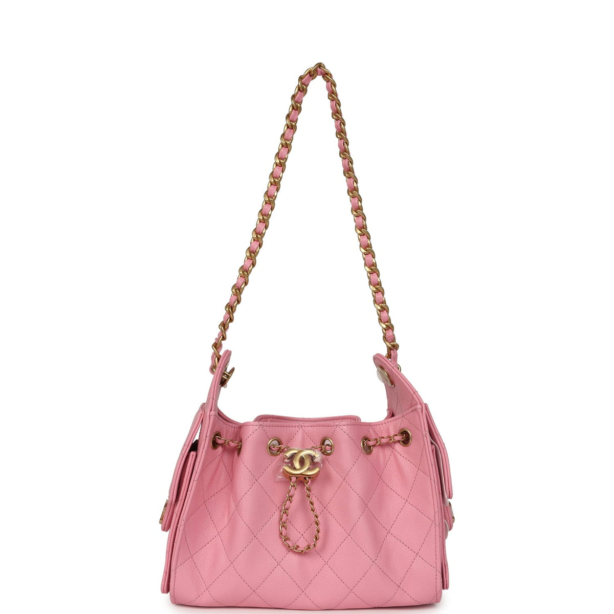 Chanel Mini 25 Hobo Bag Pink Caviar Antique Gold Hardware