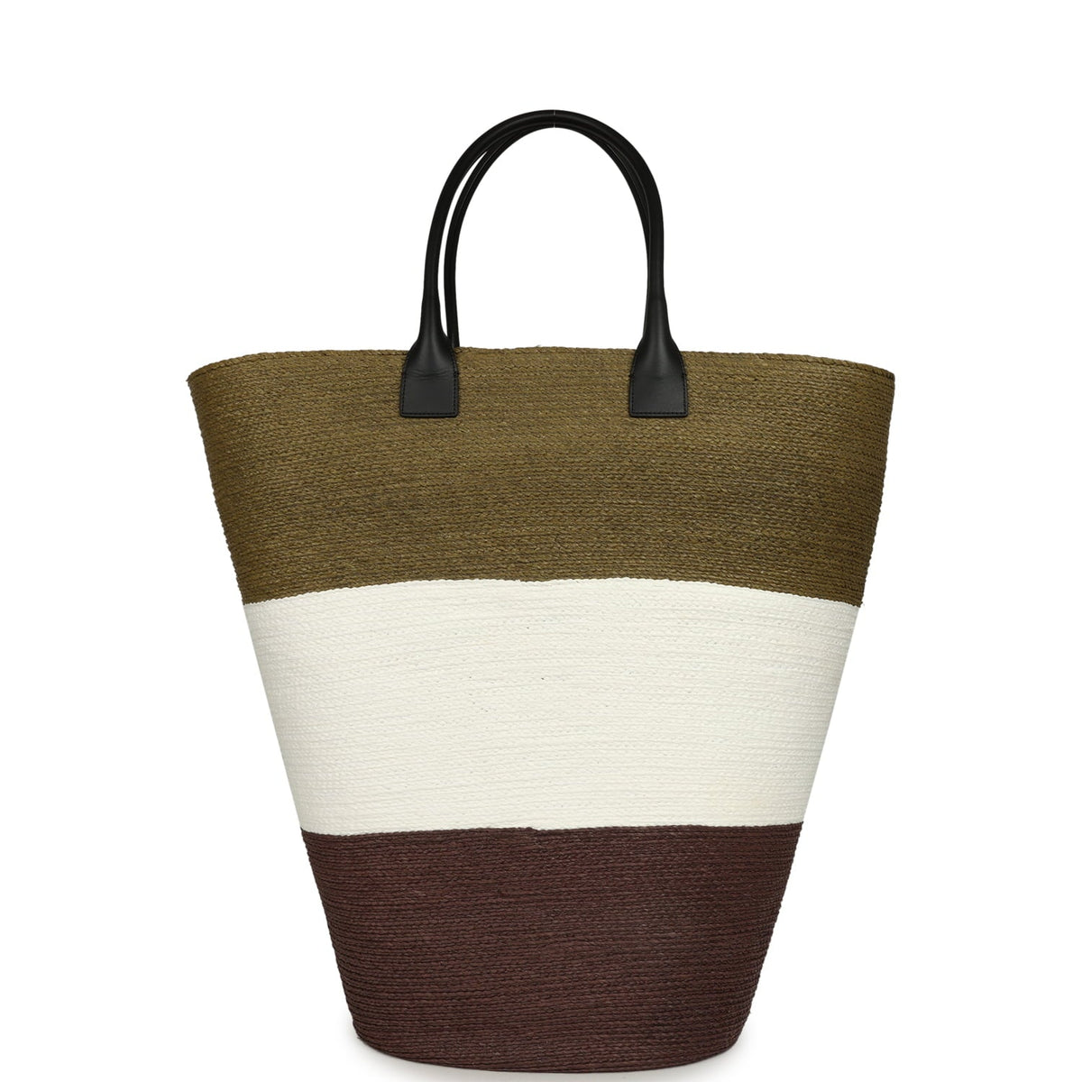 Chanel Maxi Coco Beach Large Shopping Bag Khaki, White, Brown Raffia and Black Calfskin