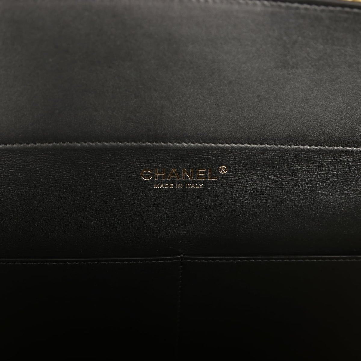 Chanel Maxi Coco Beach Large Shopping Bag Khaki, White, Brown Raffia and Black Calfskin