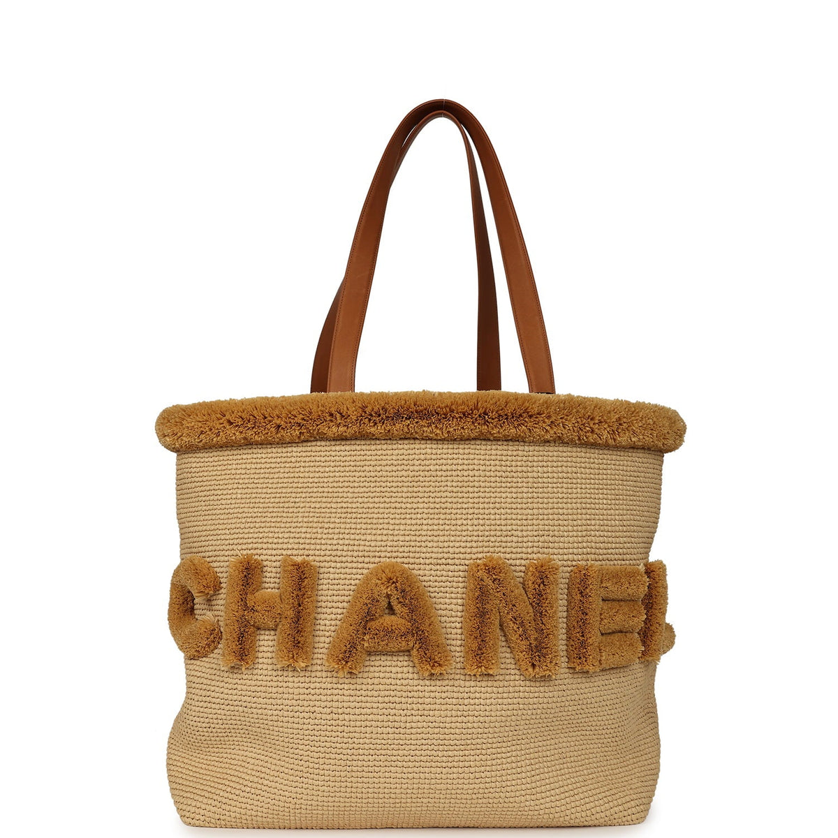 Chanel Coco Beach Maxi "Fluffy" Shopping Tote Light Beige Raffia and Calfskin Gold Hardware