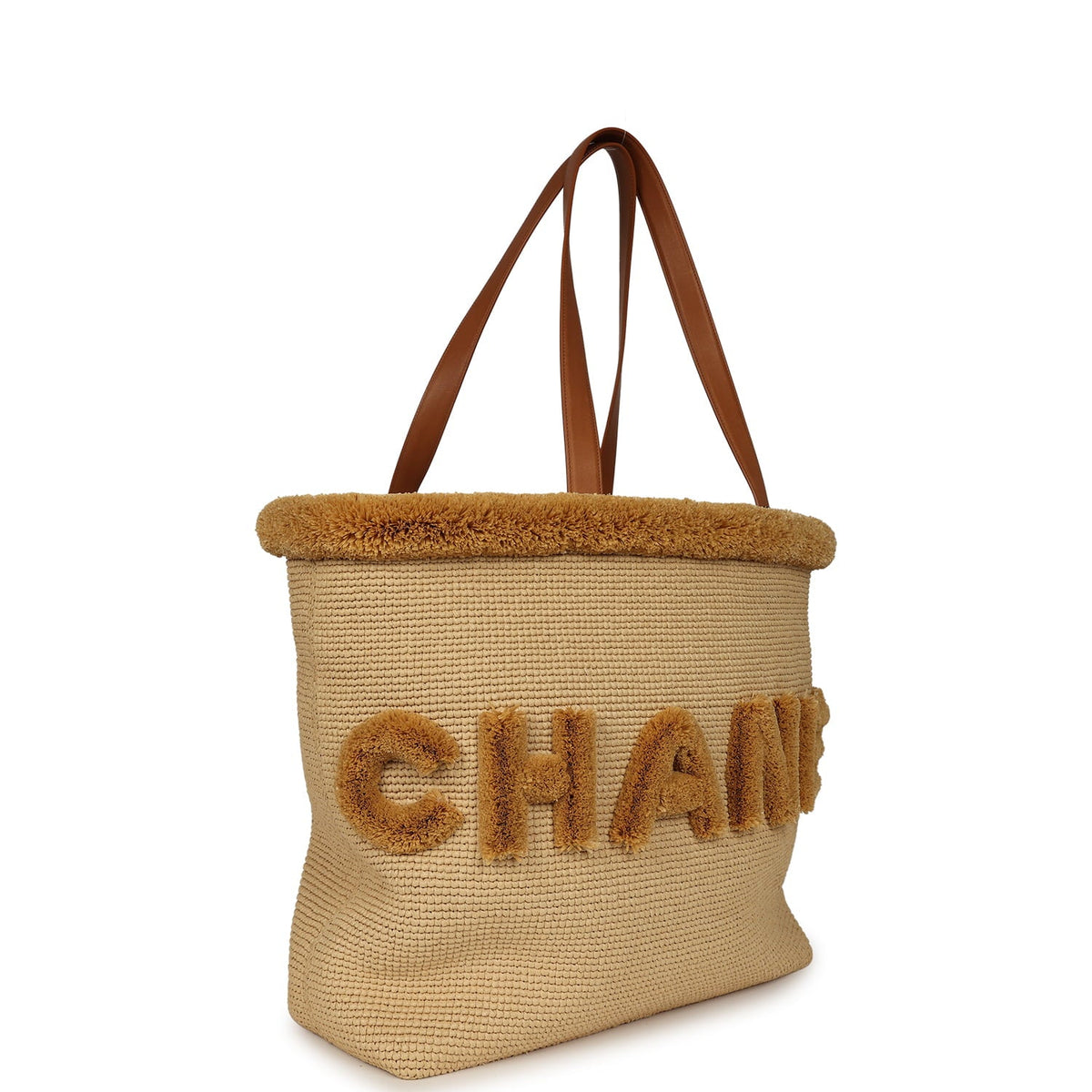 Chanel Coco Beach Maxi "Fluffy" Shopping Tote Light Beige Raffia and Calfskin Gold Hardware