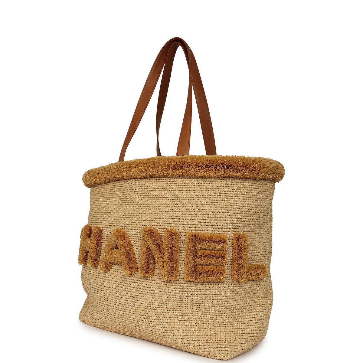 Chanel Coco Beach Maxi "Fluffy" Shopping Tote Light Beige Raffia and Calfskin Gold Hardware