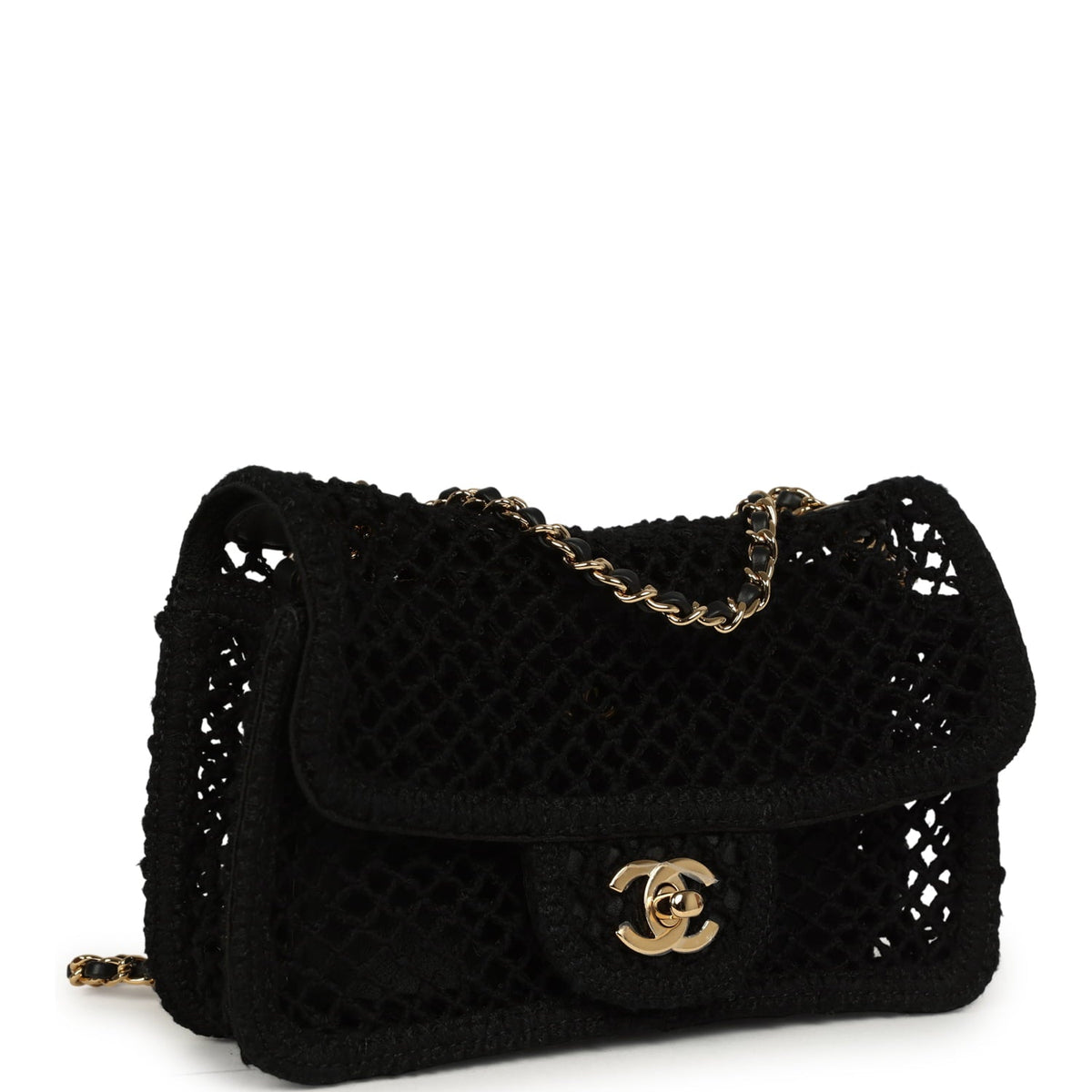 Chanel Small Coco Beach Macrame Flap Bag Black Mesh Gold Hardware