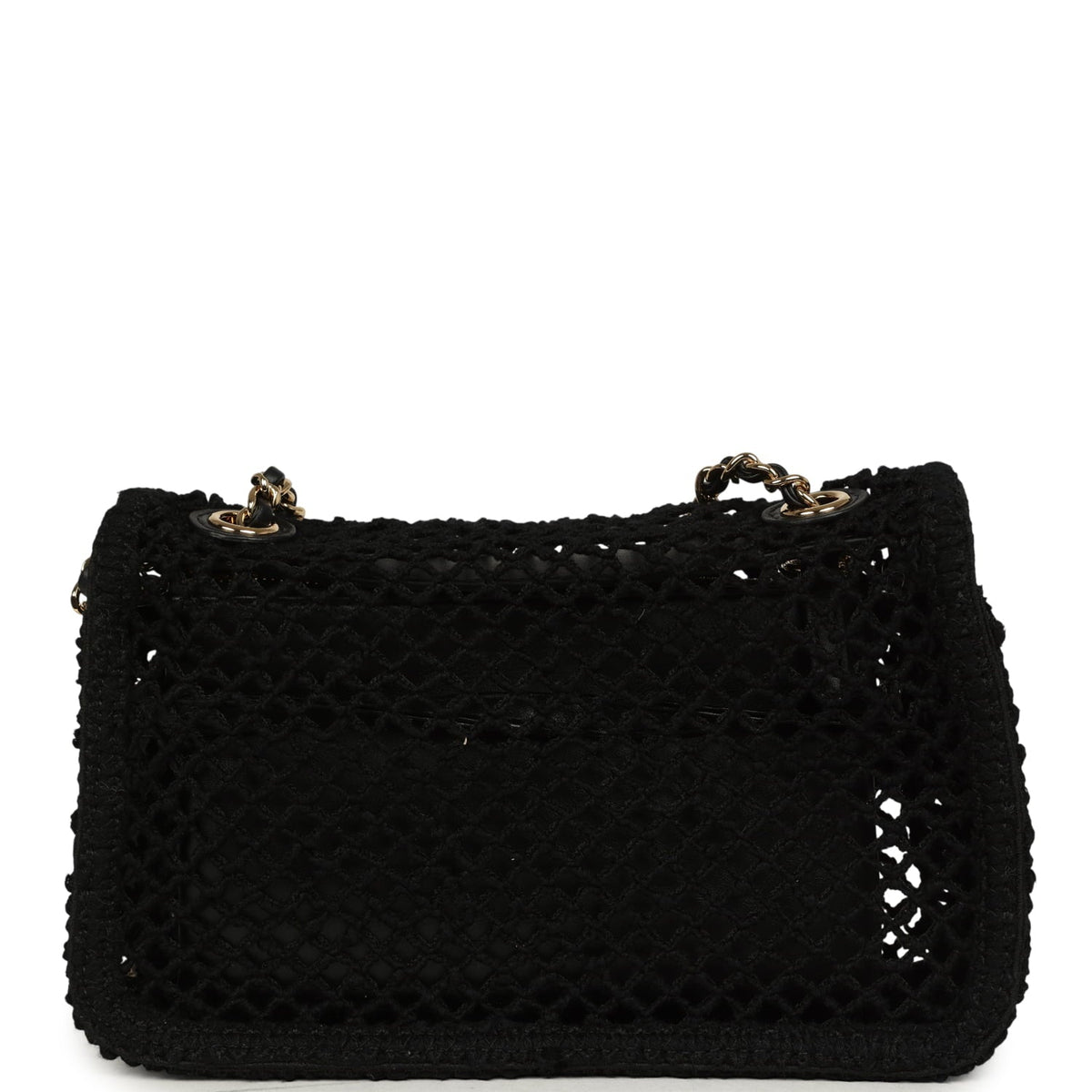 Chanel Small Coco Beach Macrame Flap Bag Black Mesh Gold Hardware