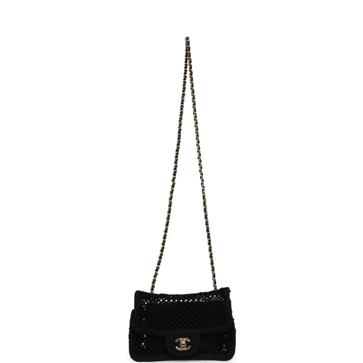 Chanel Small Coco Beach Macrame Flap Bag Black Mesh Gold Hardware