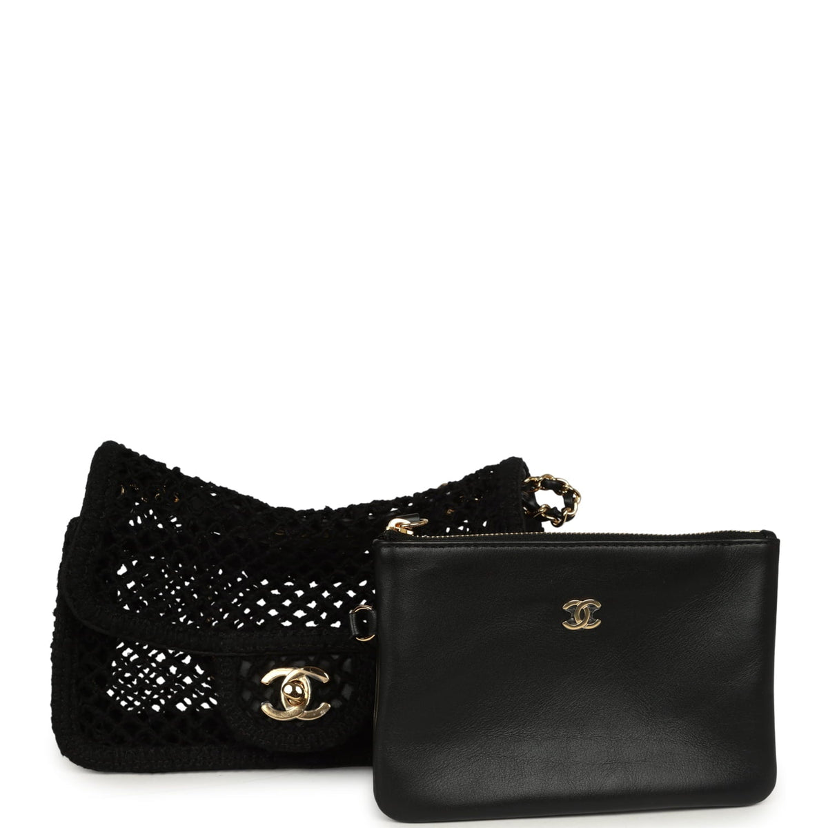 Chanel Small Coco Beach Macrame Flap Bag Black Mesh Gold Hardware