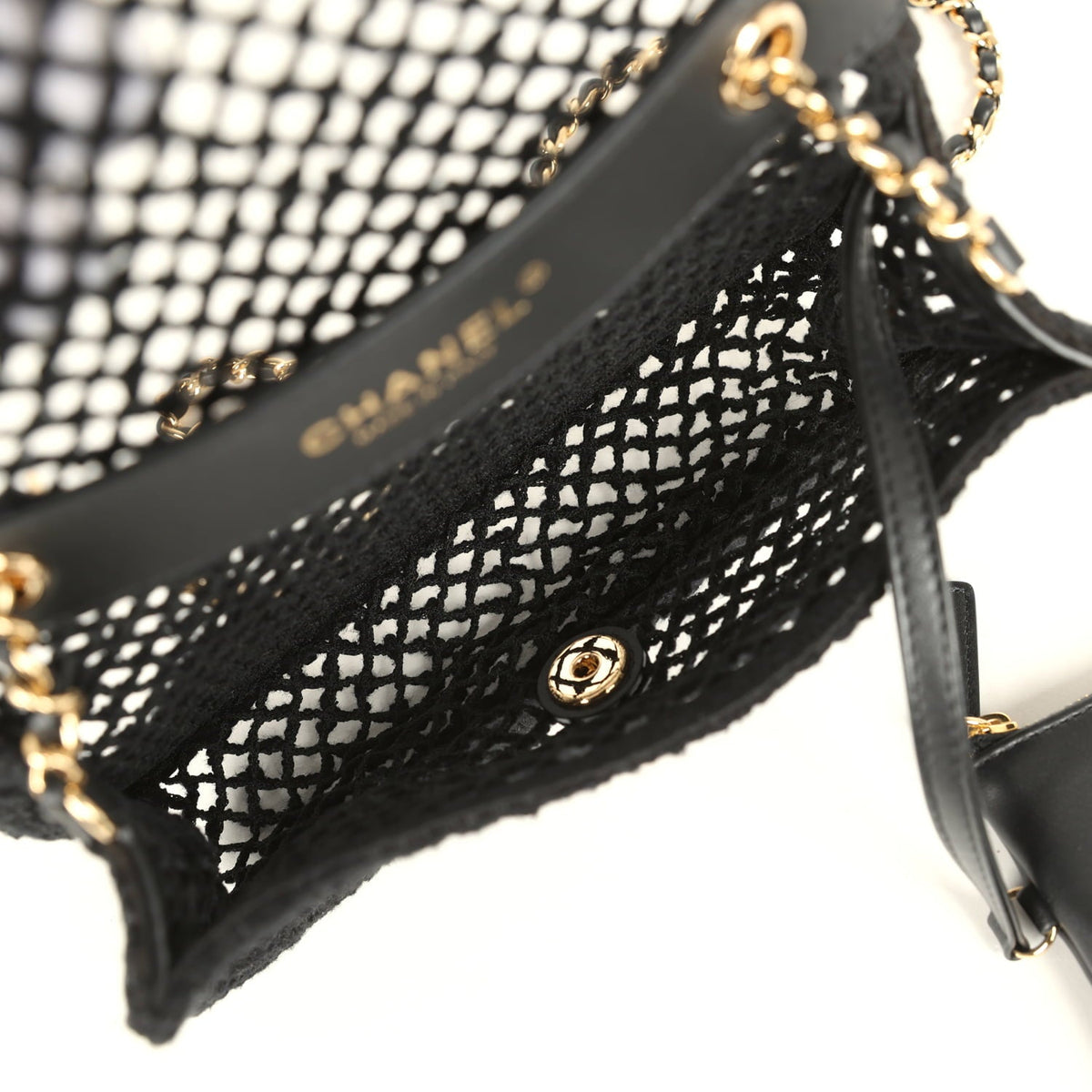 Chanel Small Coco Beach Macrame Flap Bag Black Mesh Gold Hardware