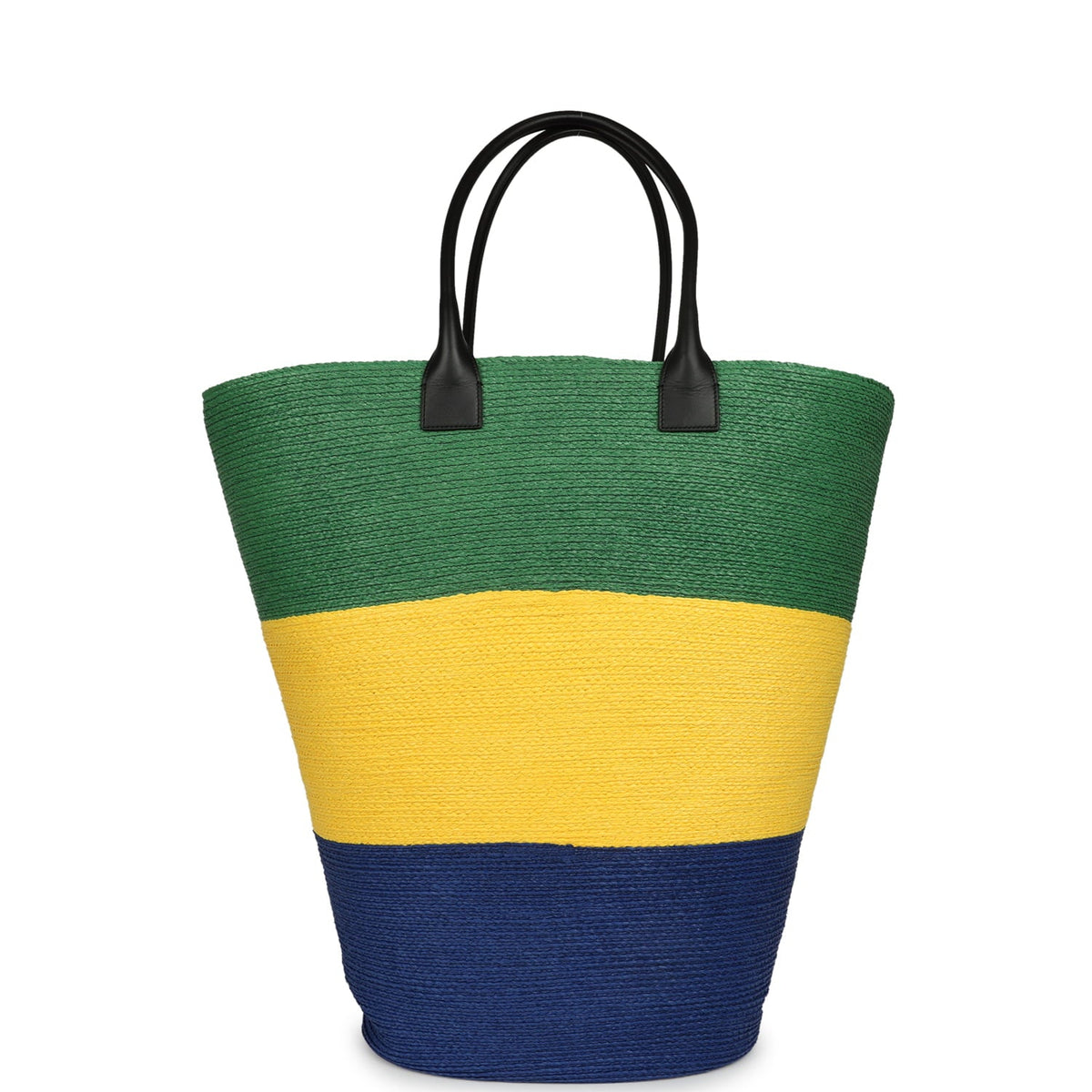 Chanel Maxi Coco Beach Large Shopping Bag Green, Yellow, Blue Raffia and Black Calfskin