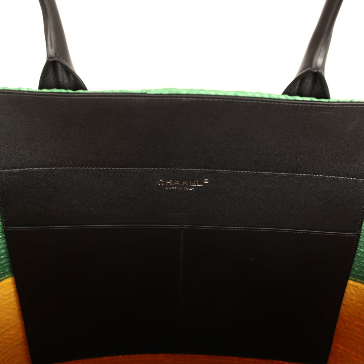 Chanel Maxi Coco Beach Large Shopping Bag Green, Yellow, Blue Raffia and Black Calfskin
