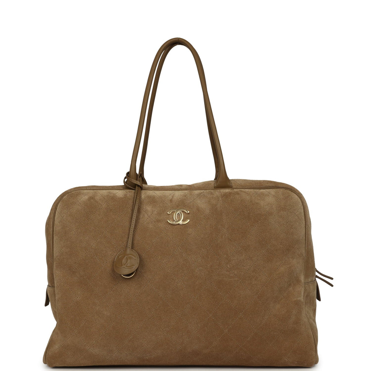 Chanel Maxi "Perfect Bowling" Bag Dark Beige Suede Gold Hardware