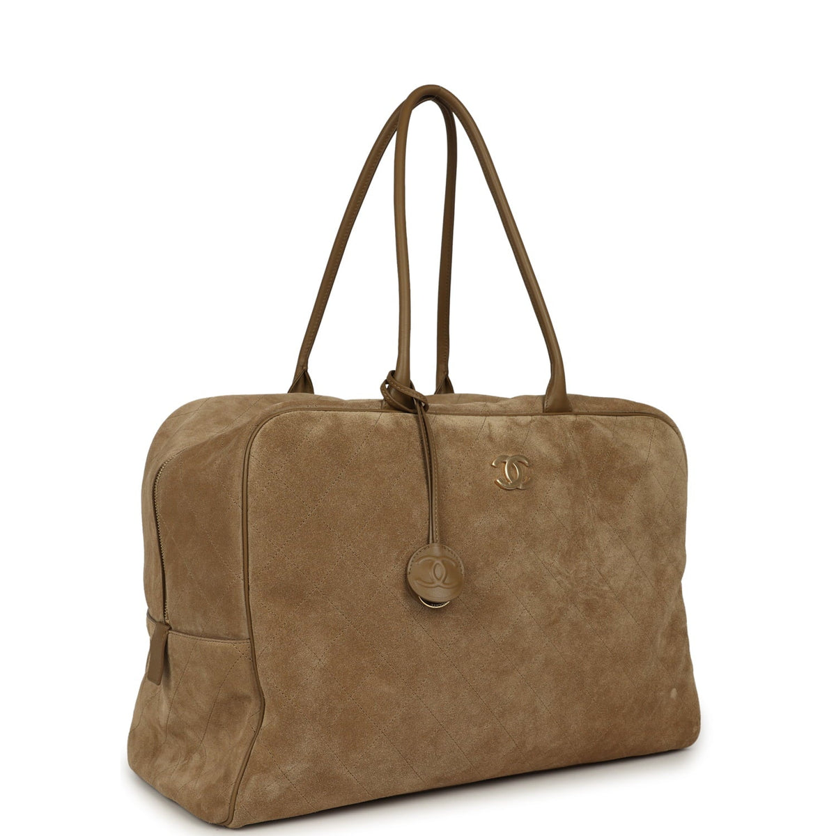 Chanel Maxi "Perfect Bowling" Bag Dark Beige Suede Gold Hardware